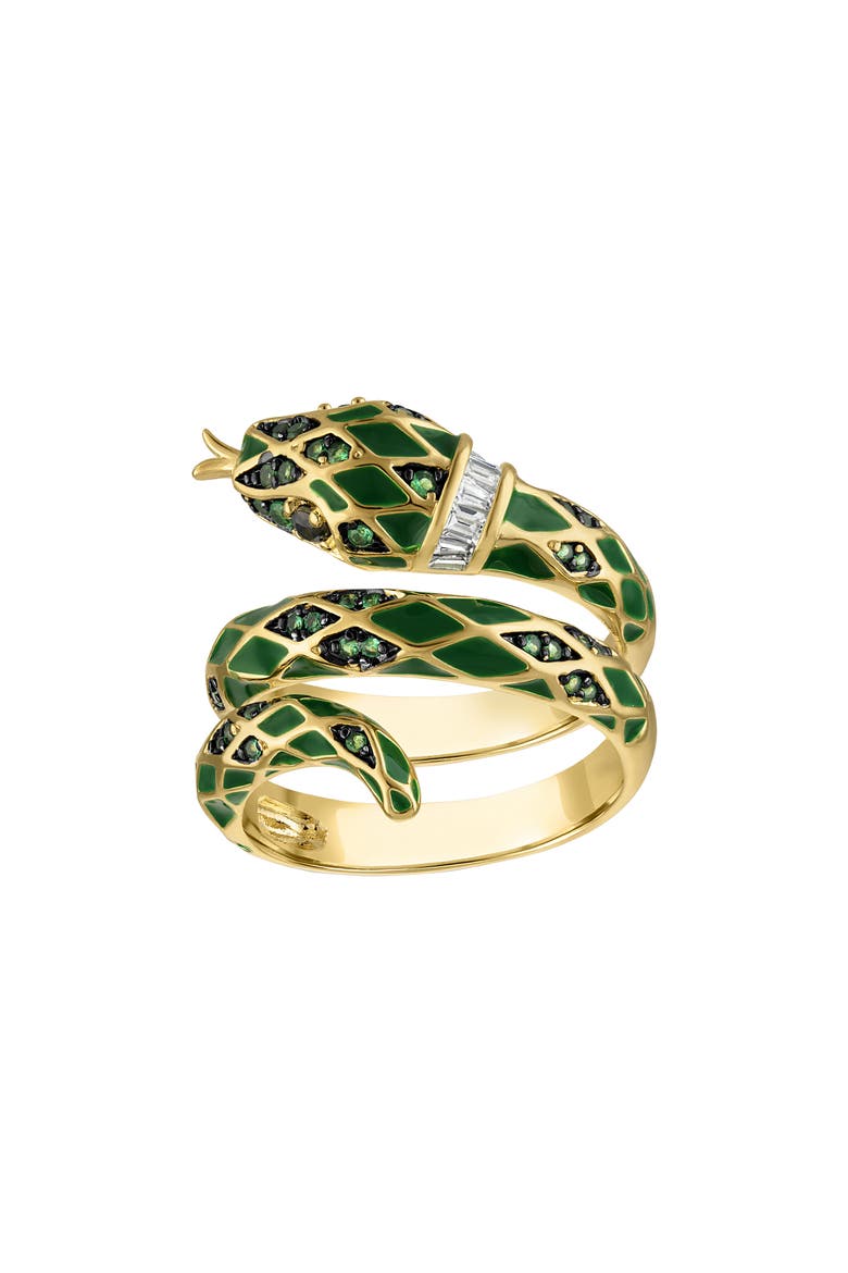 Snake Cubic Zirconia Ring, Main, color, GREEN/ GOLDTONE