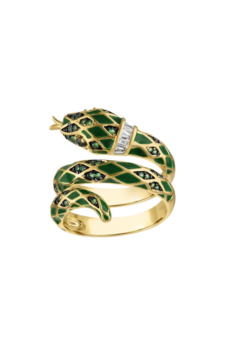 FZN Snake Cubic Zirconia Ring, Main, color, Green/ Goldtone
