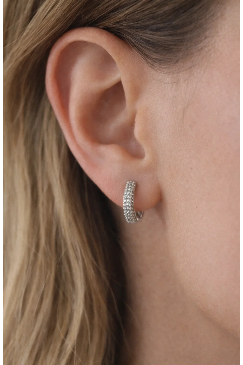 Nadia Pavé Huggie Hoop Earrings, Alternate, color, Silver