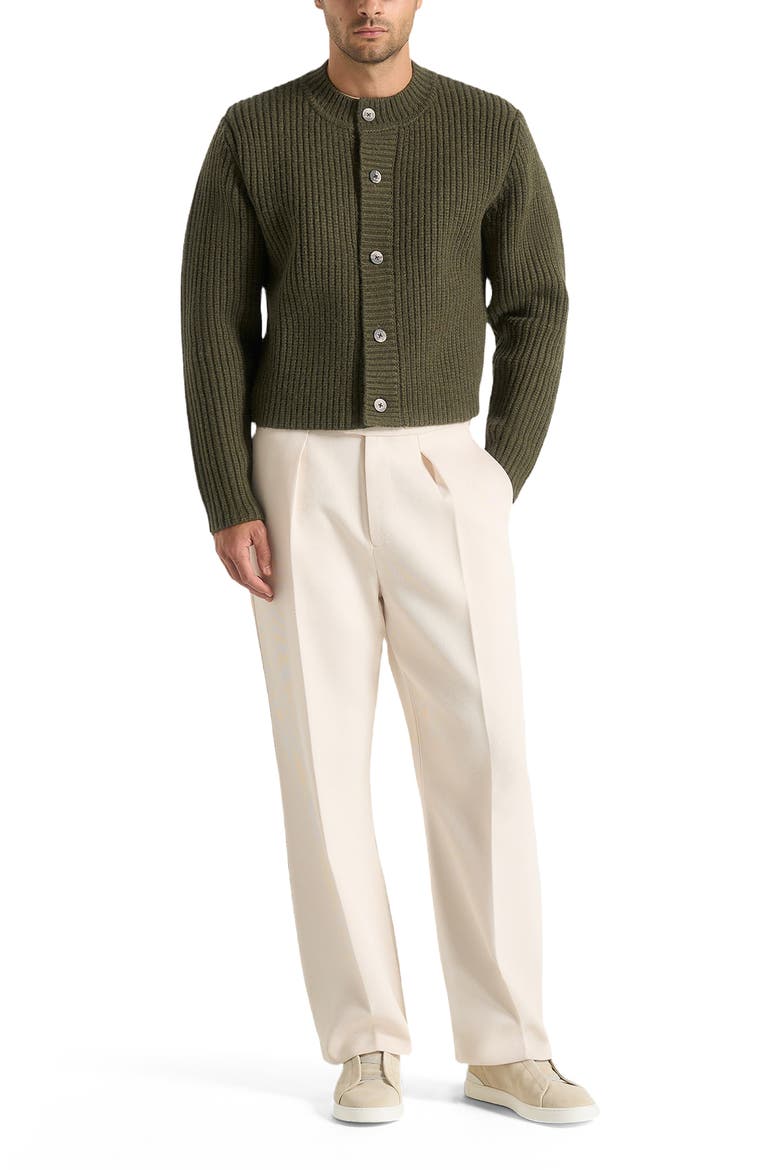 Alix Unisex Crewneck Ribbed Knit Cardigan, Alternate, color, Deep Olive