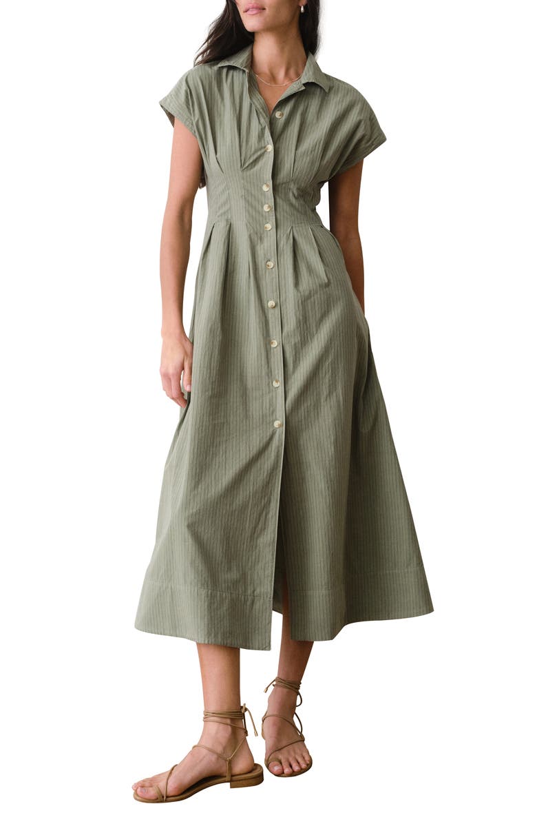 Marine Layer Arden Midi Shirtdress, Alternate, color, Olive/Navy Stripe