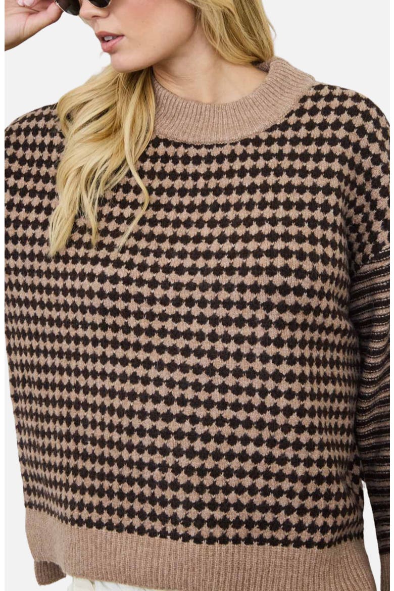 Houndstooth Stripe Sweater, Alternate, color, BROWN