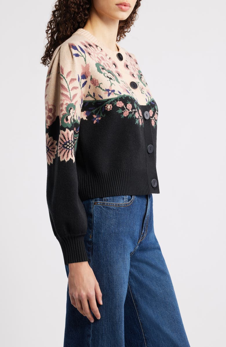 FARM Rio Belle Garden Mixed Knit Cardigan, Alternate, color, Beige/ Black