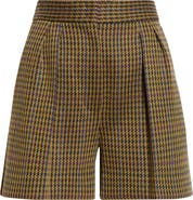 Max Mara Patroni Houndstooth Pleated Wool Blend Shorts