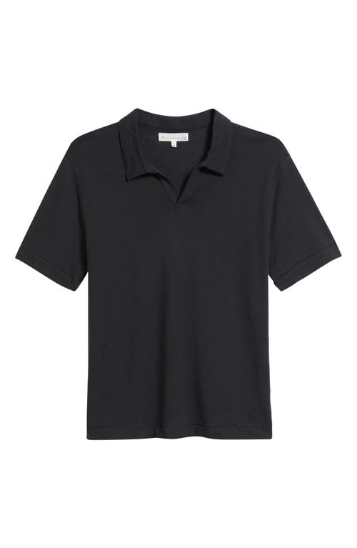 Shop Merz B Schwanen Johnny Collar Linen & Organic Cotton Polo In Deep Black