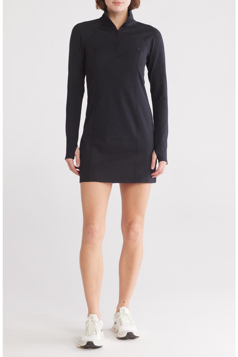 Westside Long Sleeve Ribbed Minidress, Main, color, BLACK HEATHER
