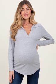 PinkBlush Ribbed Collared Long Sleeve Top