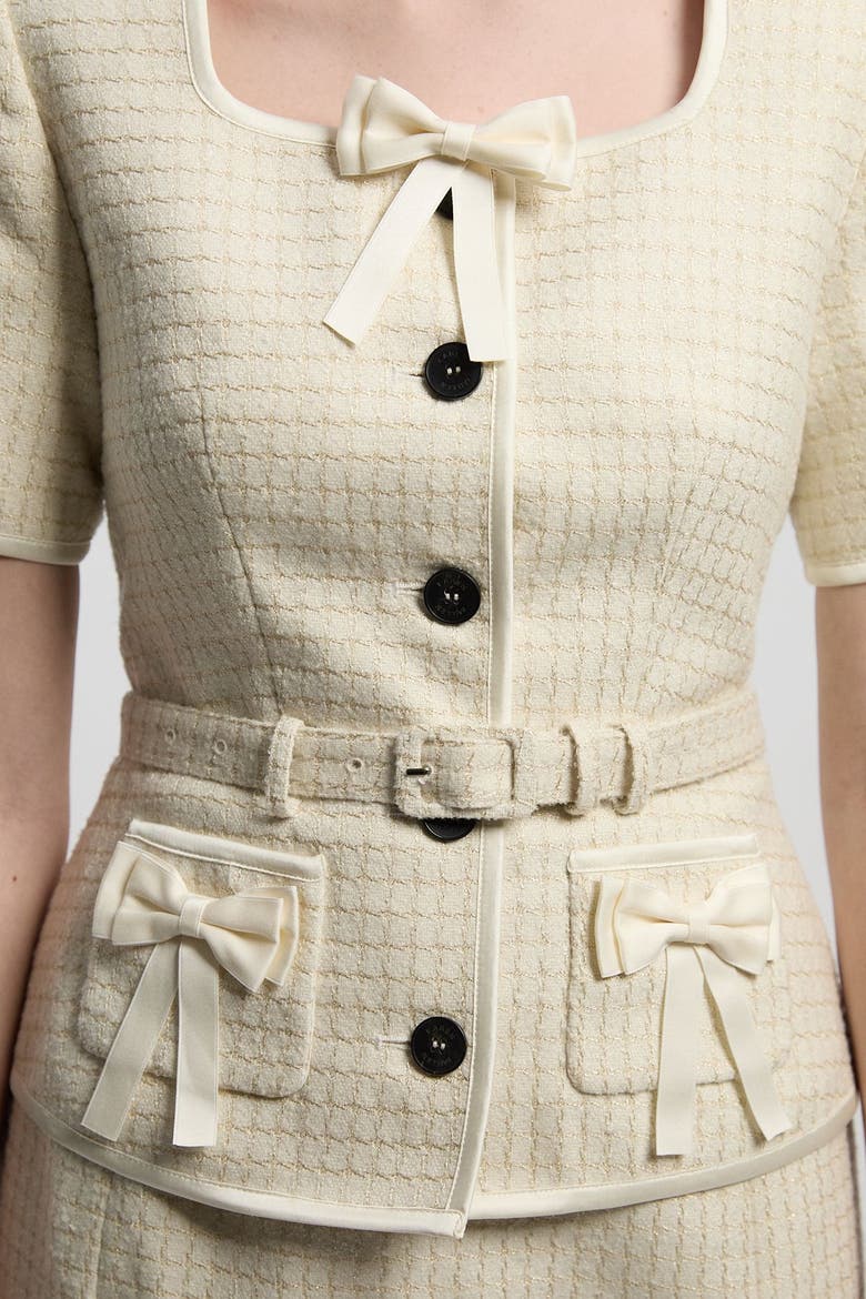 Tweed Bow Midi Dress, Alternate, color, Ivory