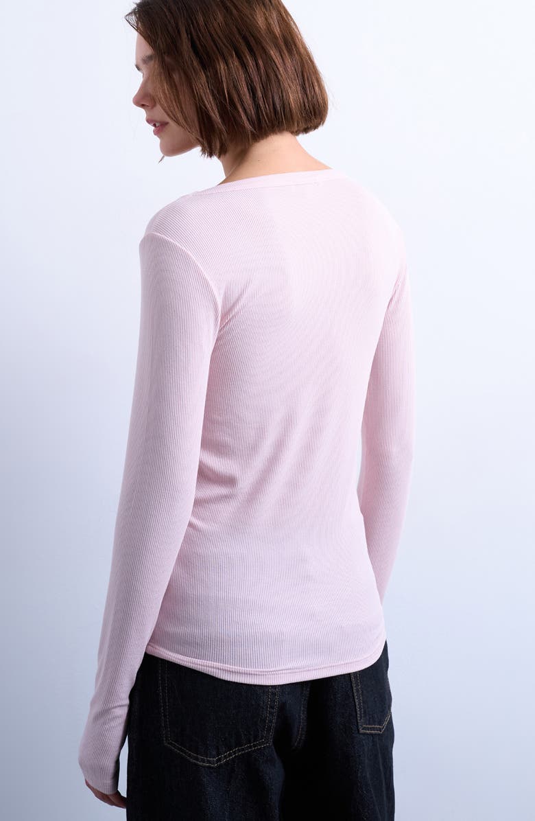 Topshop Scoop Neck Long Sleeve Rib Top, Alternate, color, Light Pink