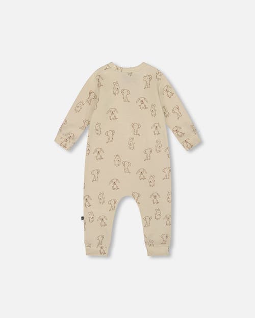 Deux Par Deux Organic Cotton Zipped Romper Puppy In Gold