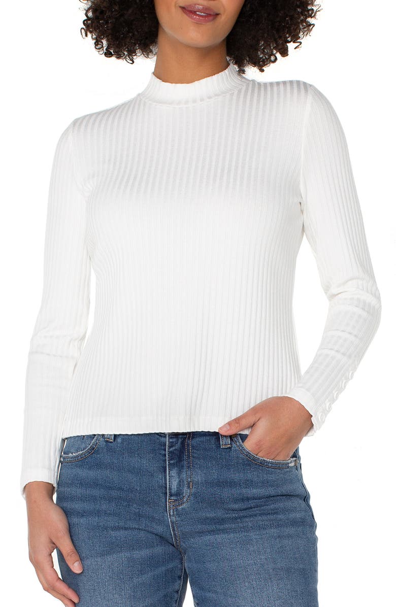 Liverpool Los Angeles Long Sleeve Mock Neck Rib Top, Main, color, Snow