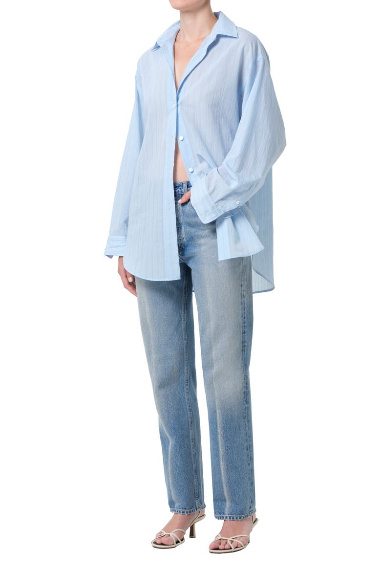 Sona Pinstripe Oversize Button-Up Shirt, Alternate, color, FONTANA STRIPE POWDER BLUE
