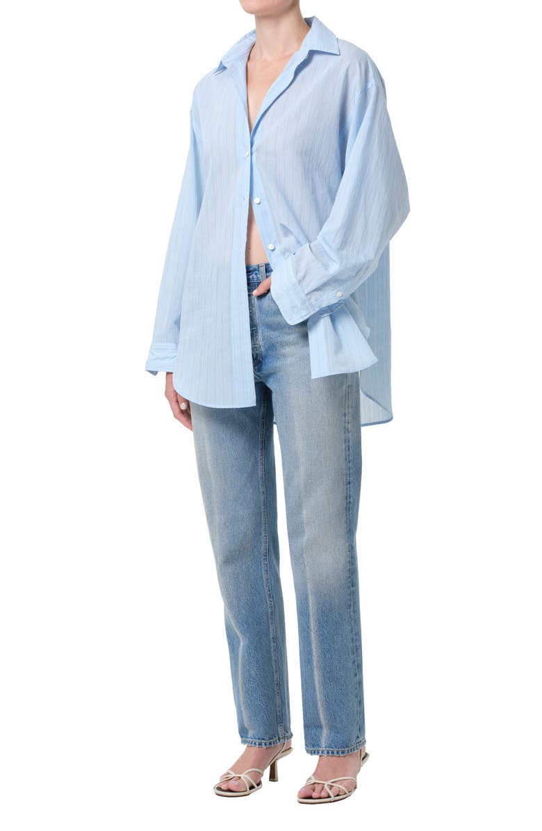 AGOLDE Sona Pinstripe Oversize Button-Up Shirt, Alternate, color, Fontana Stripe Powder Blue