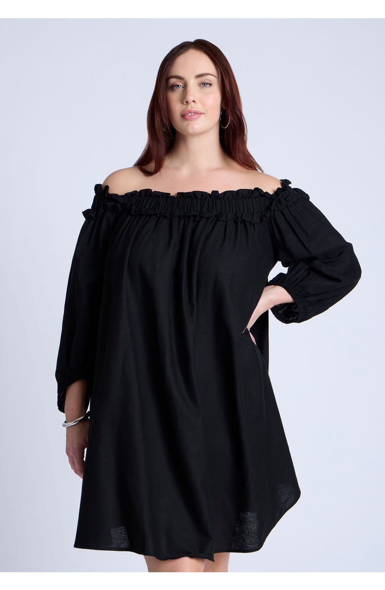 ELOQUII Ruffle Neckline Mini Dress, Alternate, color, 