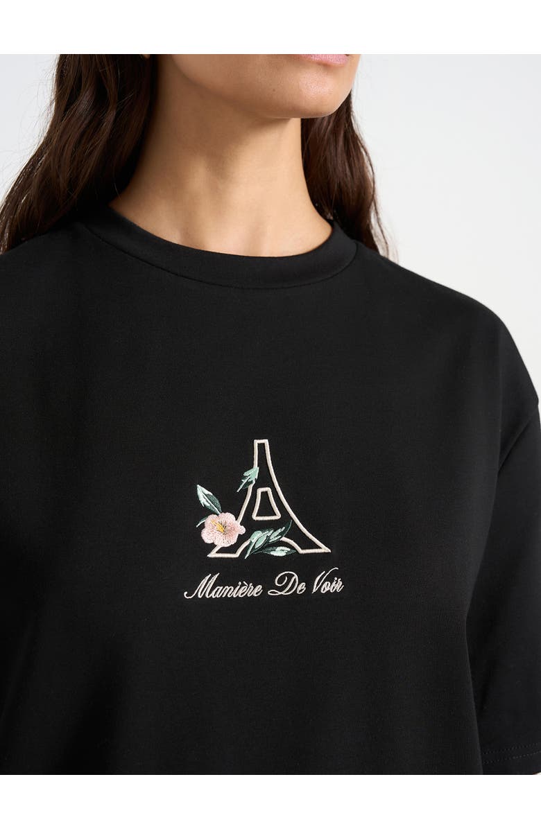 Manière De Voir TS008 Unisex Floral Eiffel Cotton T-Shirt, Alternate, color, Black