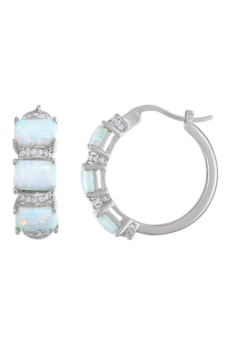 Sterling Silver Created Gemstone Hoop Earrings, Main, color, OPAL