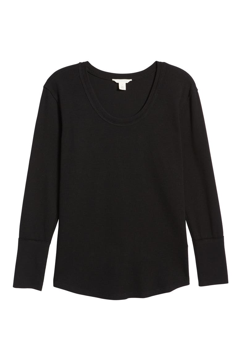 Scoop Neck Long Sleeve Raw Edge Thermal Top, Alternate, color, BLACK