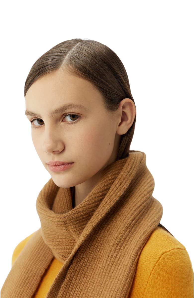 GOBI Mongolian Cashmere Fisherman Knit Scarf, Alternate, color, Almond