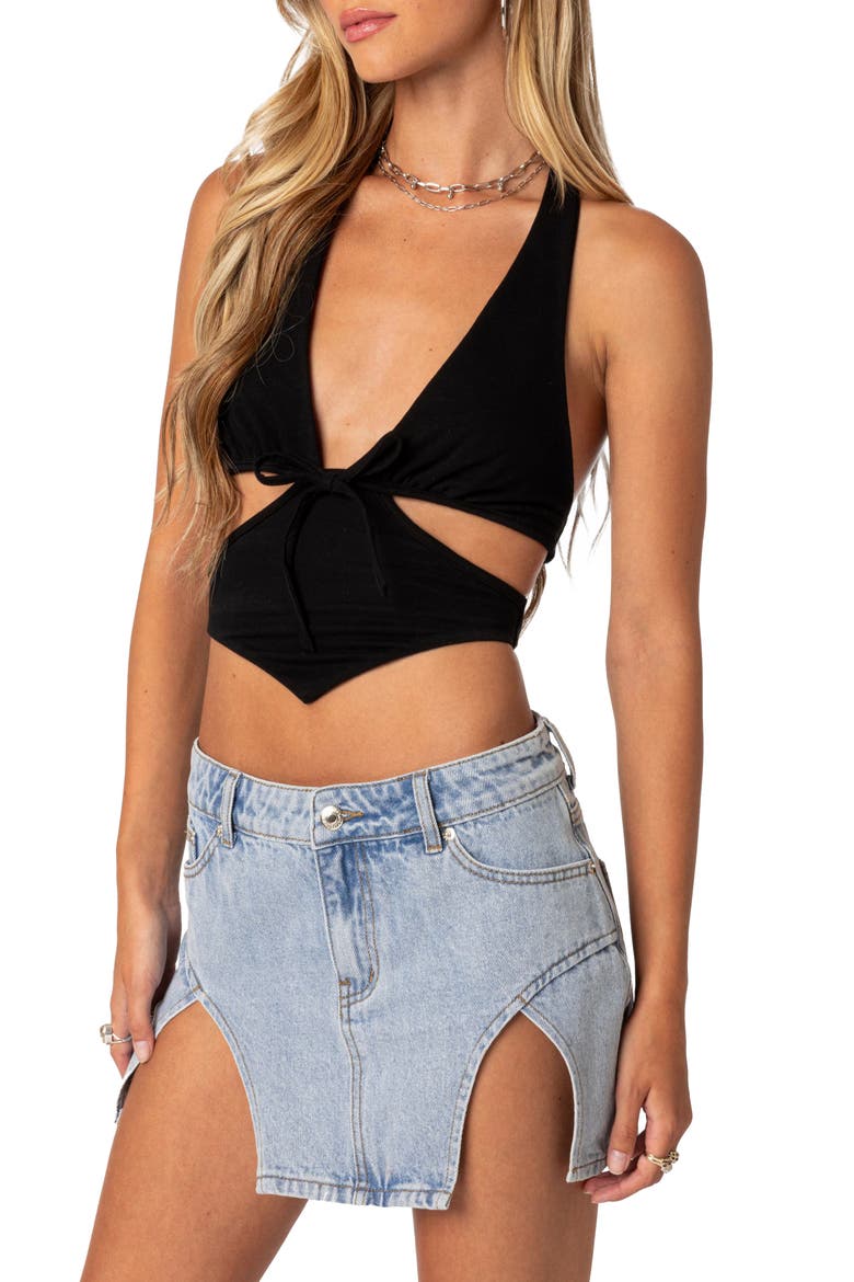 Cady Cutout Crop Halter Top, Alternate, color, BLACK