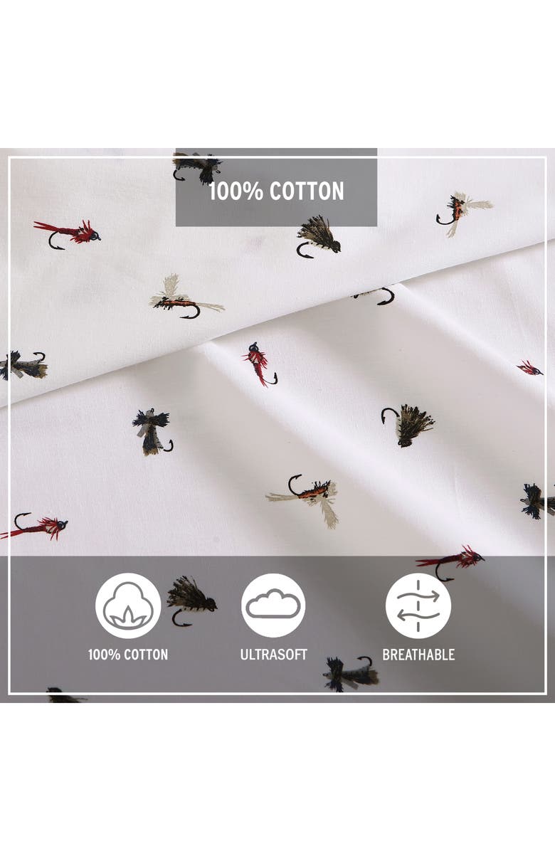 Eddie Bauer Fishing Flies 200 Thread Count 100% Cotton Percale Sheet Set, Alternate, color, White Multi