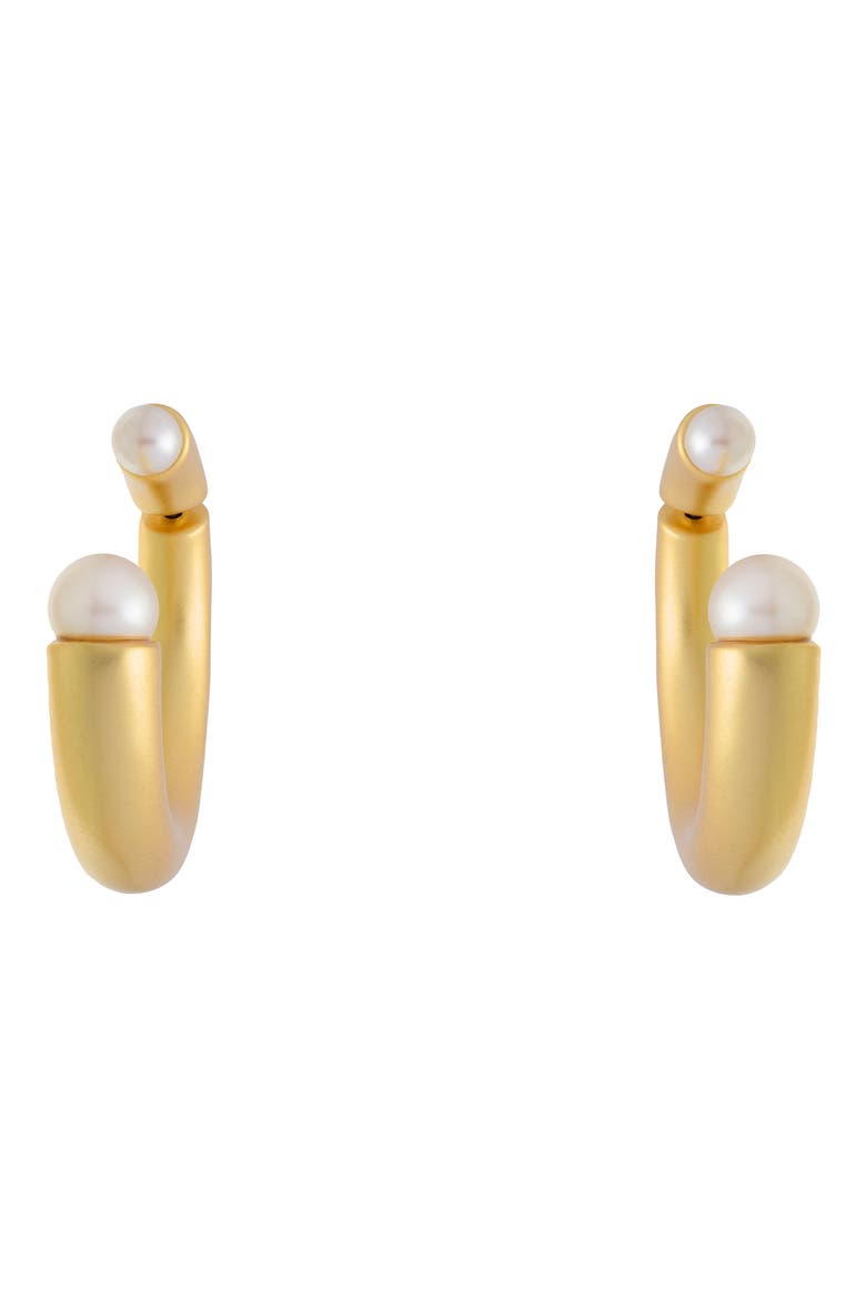 Anais Curve Faux Pearl Front/Back Hoop Earrings, Alternate, color, GOLD TONE / PEARL