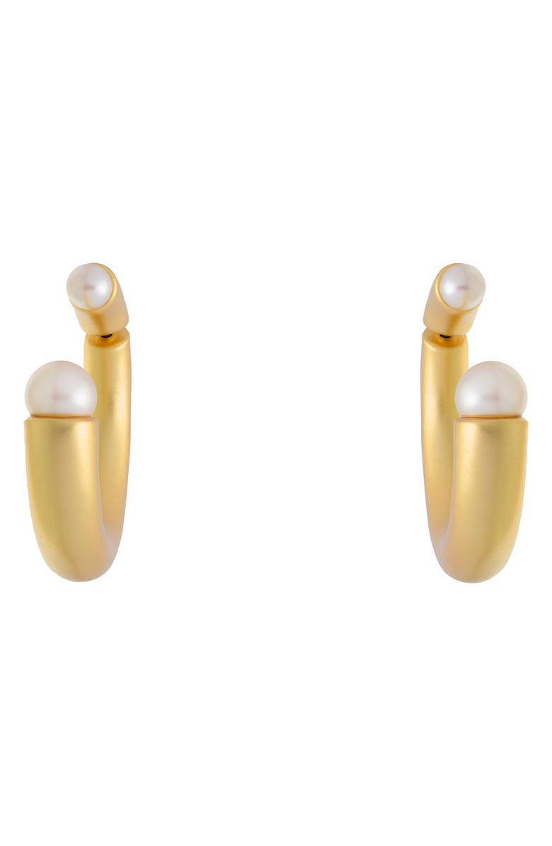 Reiss Anais Curve Faux Pearl Front/Back Hoop Earrings, Alternate, color, Gold Tone / Pearl