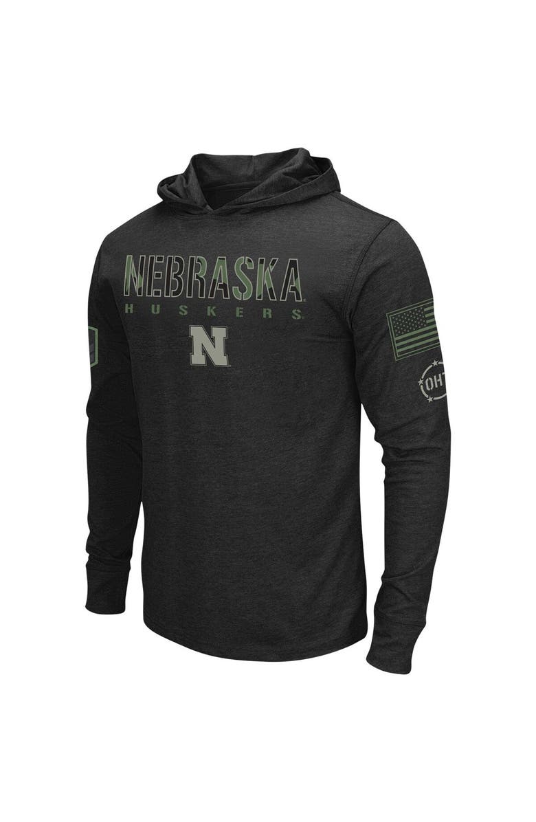 COLOSSEUM Men's Colosseum Black Nebraska Huskers Big & Tall OHT Military Appreciation Tango Long Sleeve Hoodie T-Shirt, Alternate, color, 