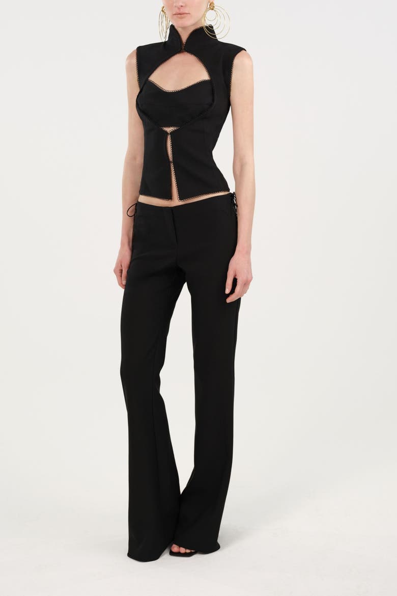 Side Tie Low Rise Slim Fit Trousers, Alternate, color, Black