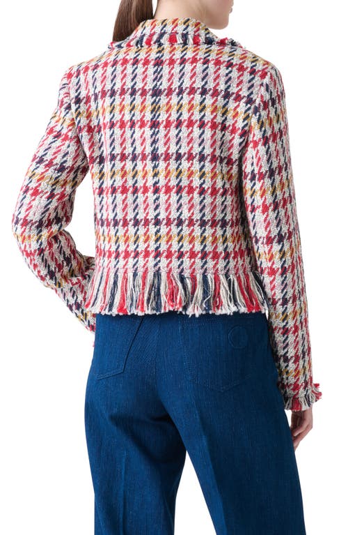 Akris Punto Cropped Checked Tweed Jacket With Maxi Fringe