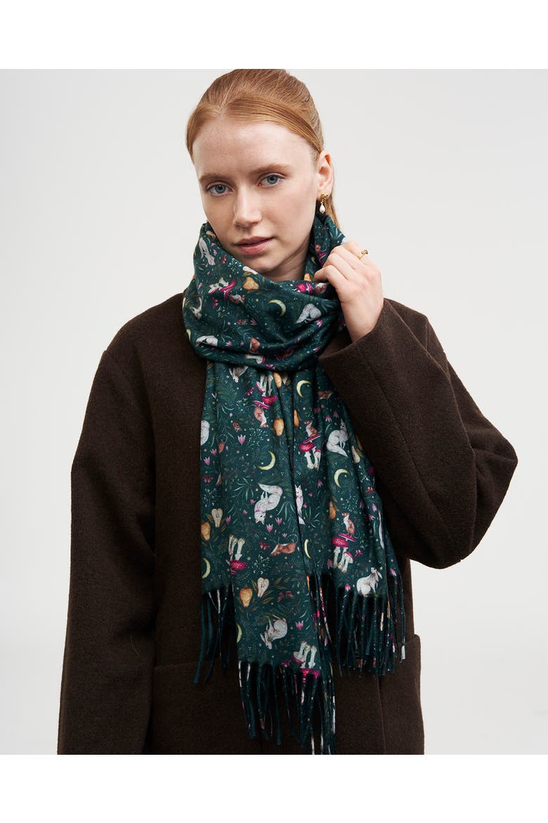 Niva Long Fringed Scarf, Alternate, color, Dark Green