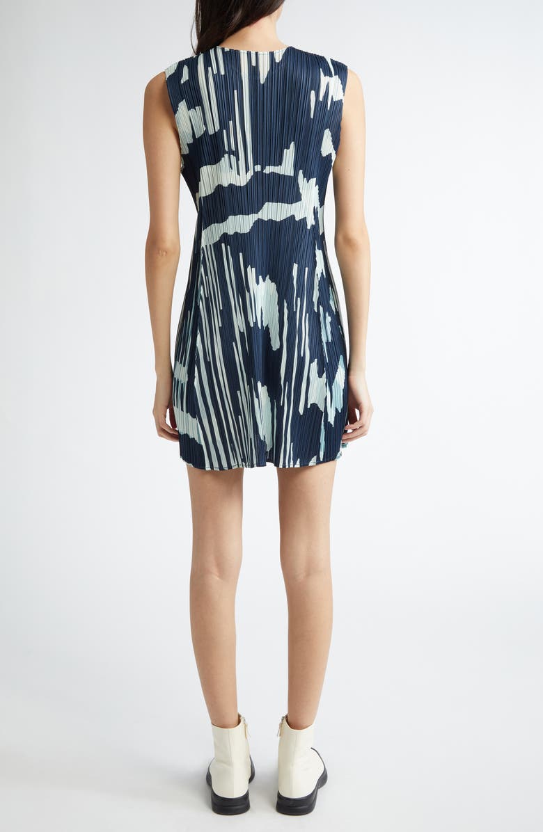 Pleats Please Issey Miyake Refraction Print Pleated Sleeveless Dress, Alternate, color, Grayish Navy