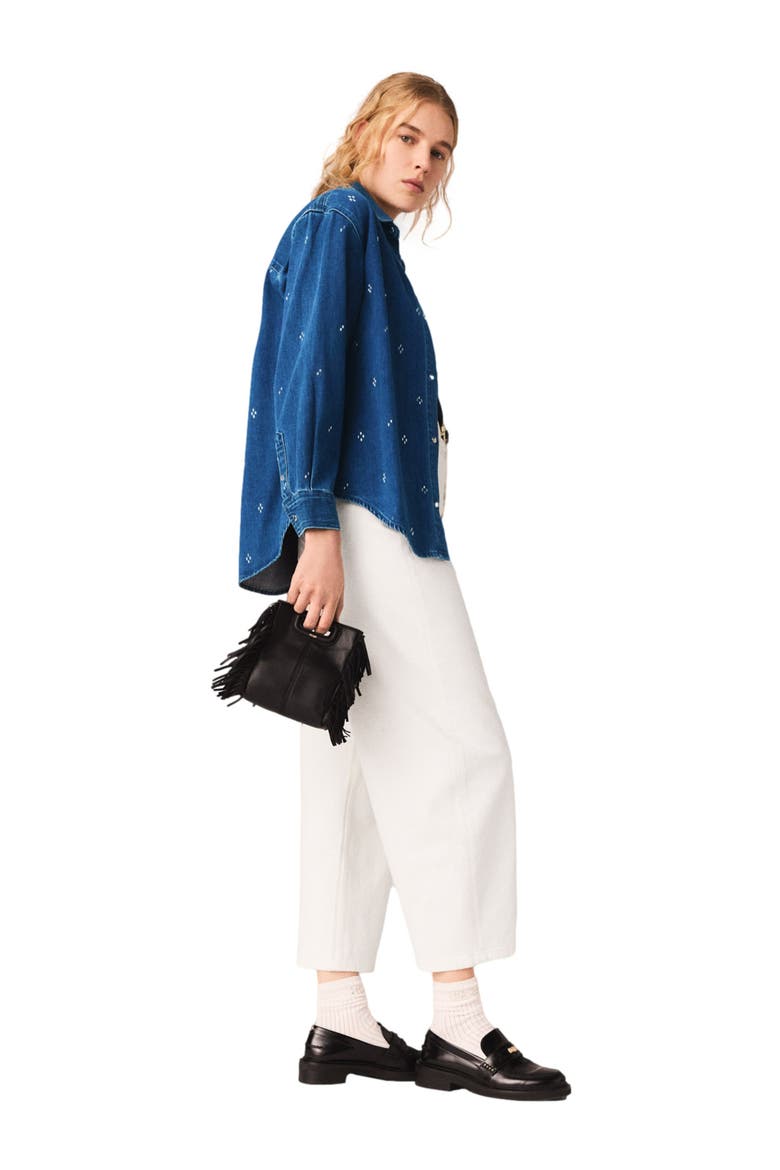 Rhinestone denim shirt, Alternate, color, Blue