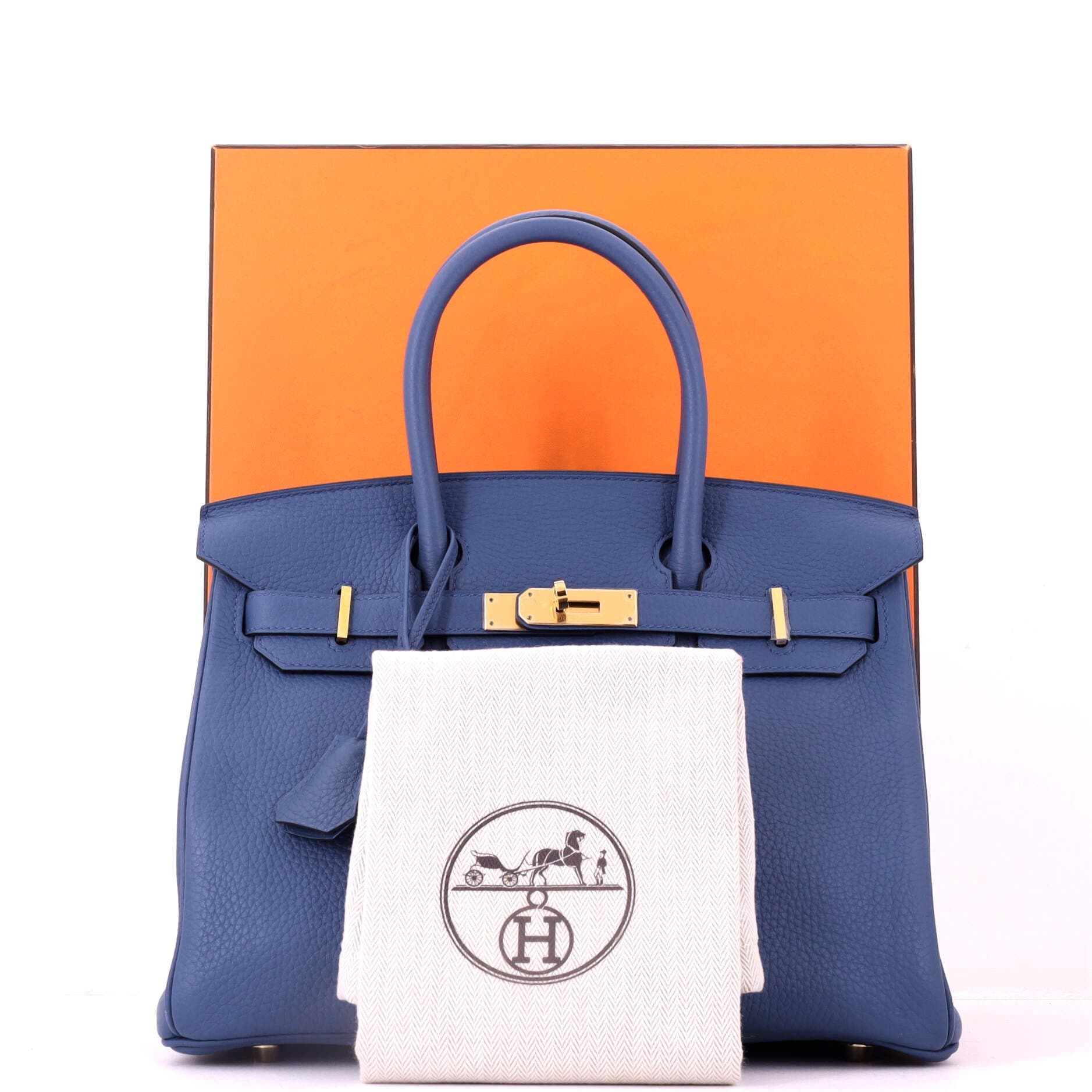 Pre-Owned Hermes Birkin Handbag Blue Clemence with Gold Hardware 30, Alternate, color, 