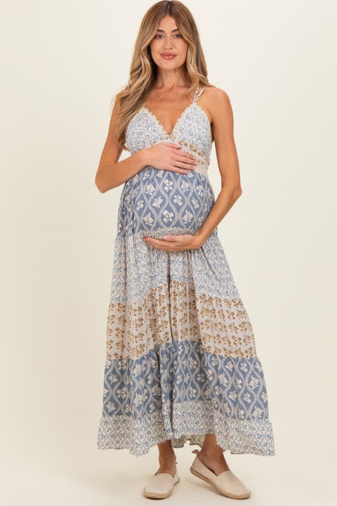 Mixed Floral Lace Trim Maxi Dress