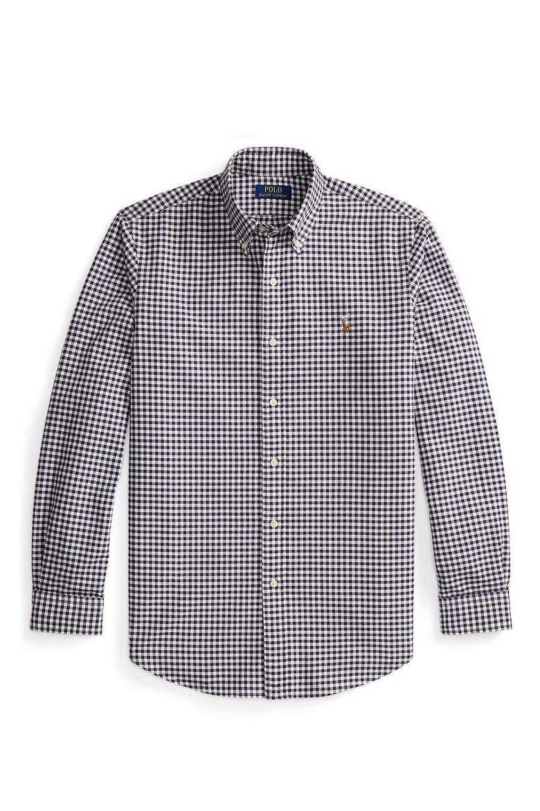 Gingham Long Sleeve Oxford Button Up Shirt, Alternate, color, NAVY/ WHITE