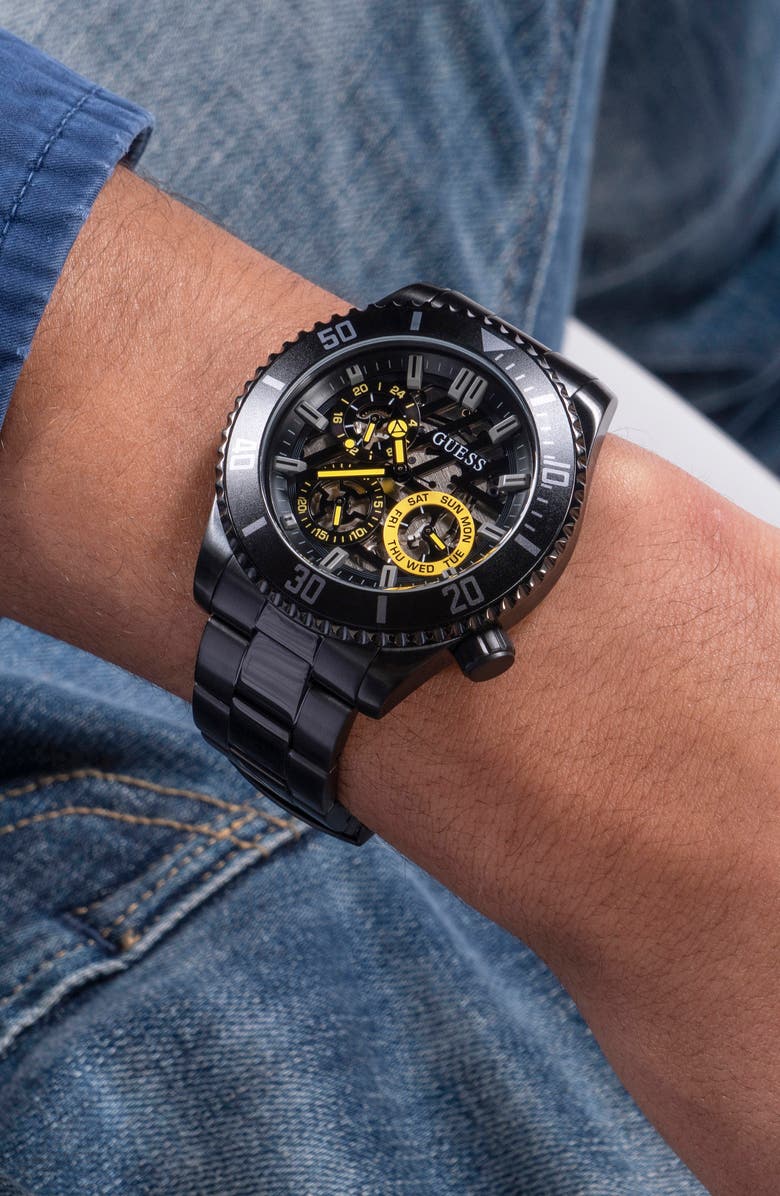 GUESS Multifunction Skeleton Bracelet Watch, 45mm, Alternate, color, 