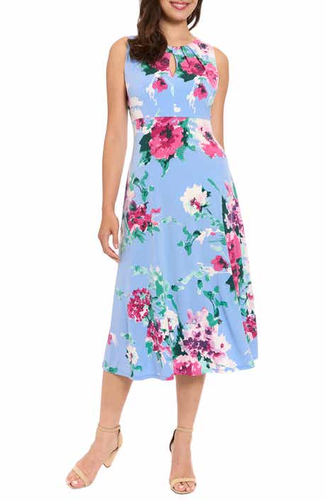 London Times Floral Keyhole A-Line Midi Dress