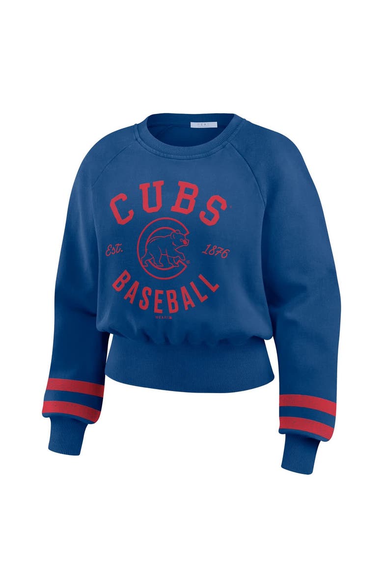WEAR by Erin Andrews Women's WEAR by Erin Andrews  Royal Chicago Cubs Vintage Washed Cropped Pullover Sweatshirt, Alternate, color, Royal