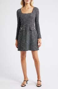 Julia Jordan Windowpane Plaid Long Sleeve Bouclé Dress