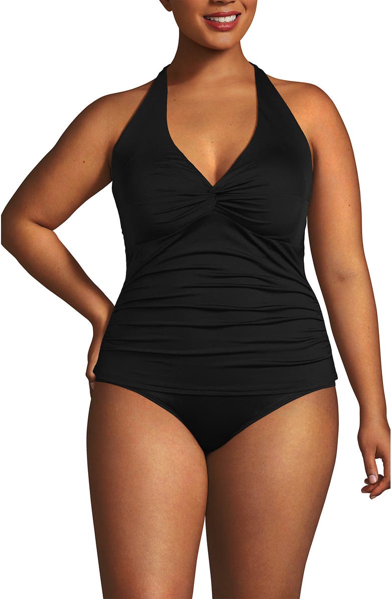 Lands' End Plus Size Twist Halter Tankini Top, Main, color, Black