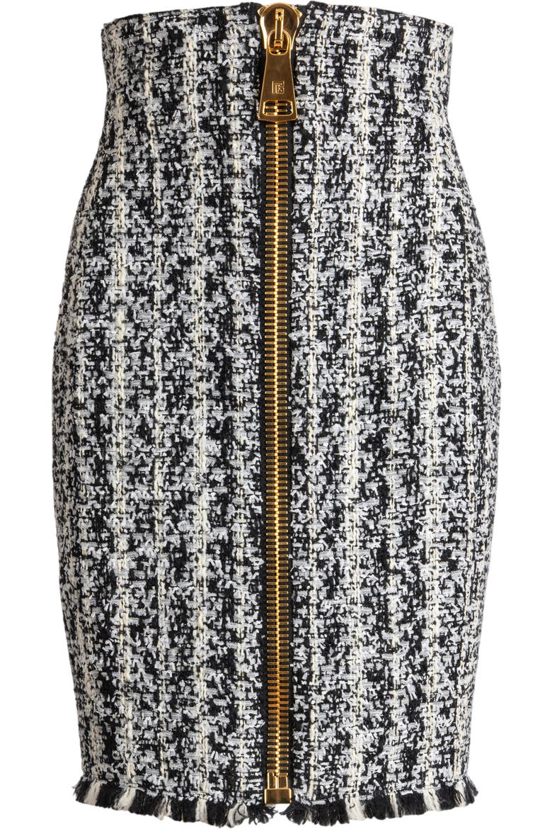 Zipped two-tone tweed skirt, Alternate, color, black