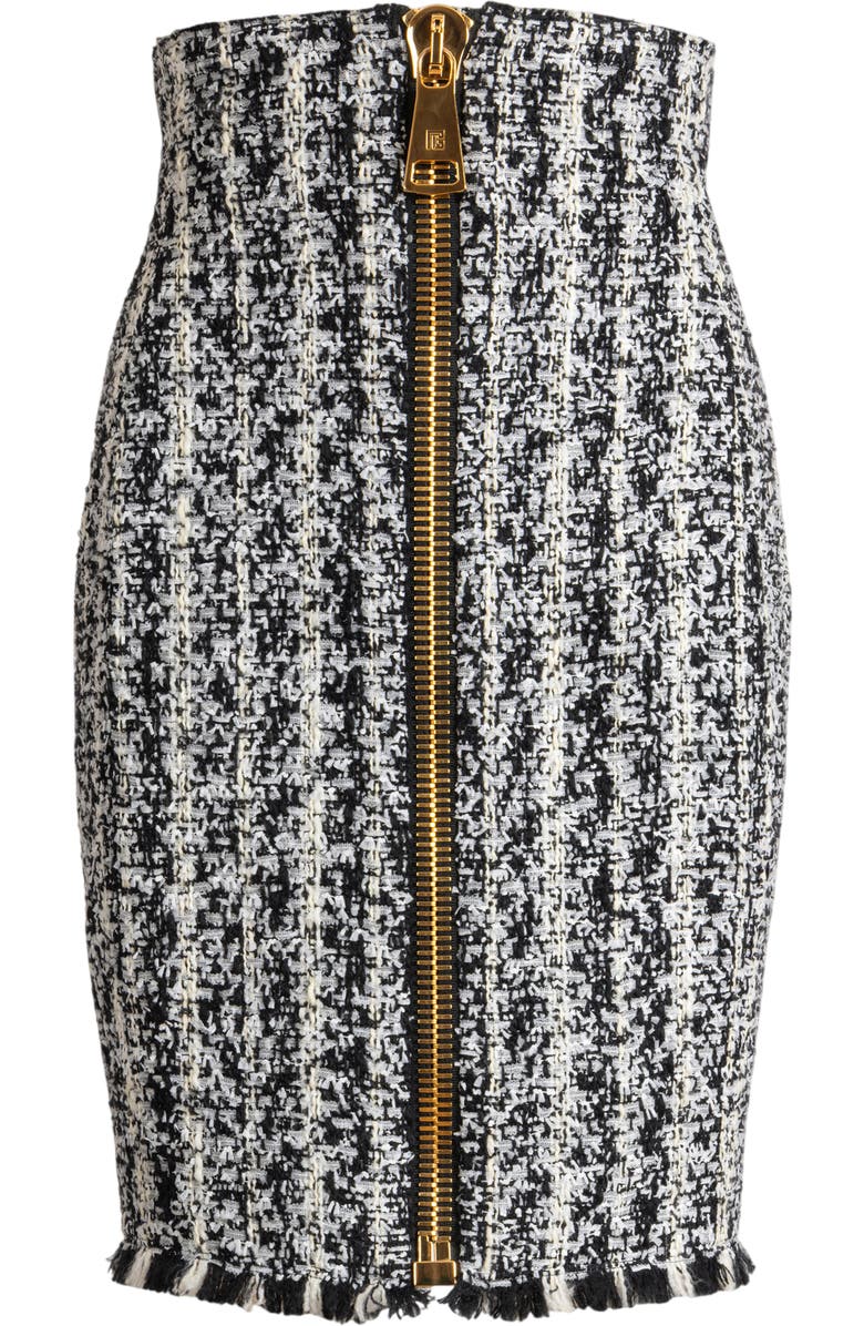 Balmain Zipped two-tone tweed skirt, Alternate, color, Black