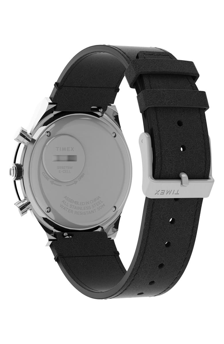Timex<sup>®</sup> Q Timex Chronograph Leather Strap Watch, 40mm, Alternate, color, Silver/ Black/ Black