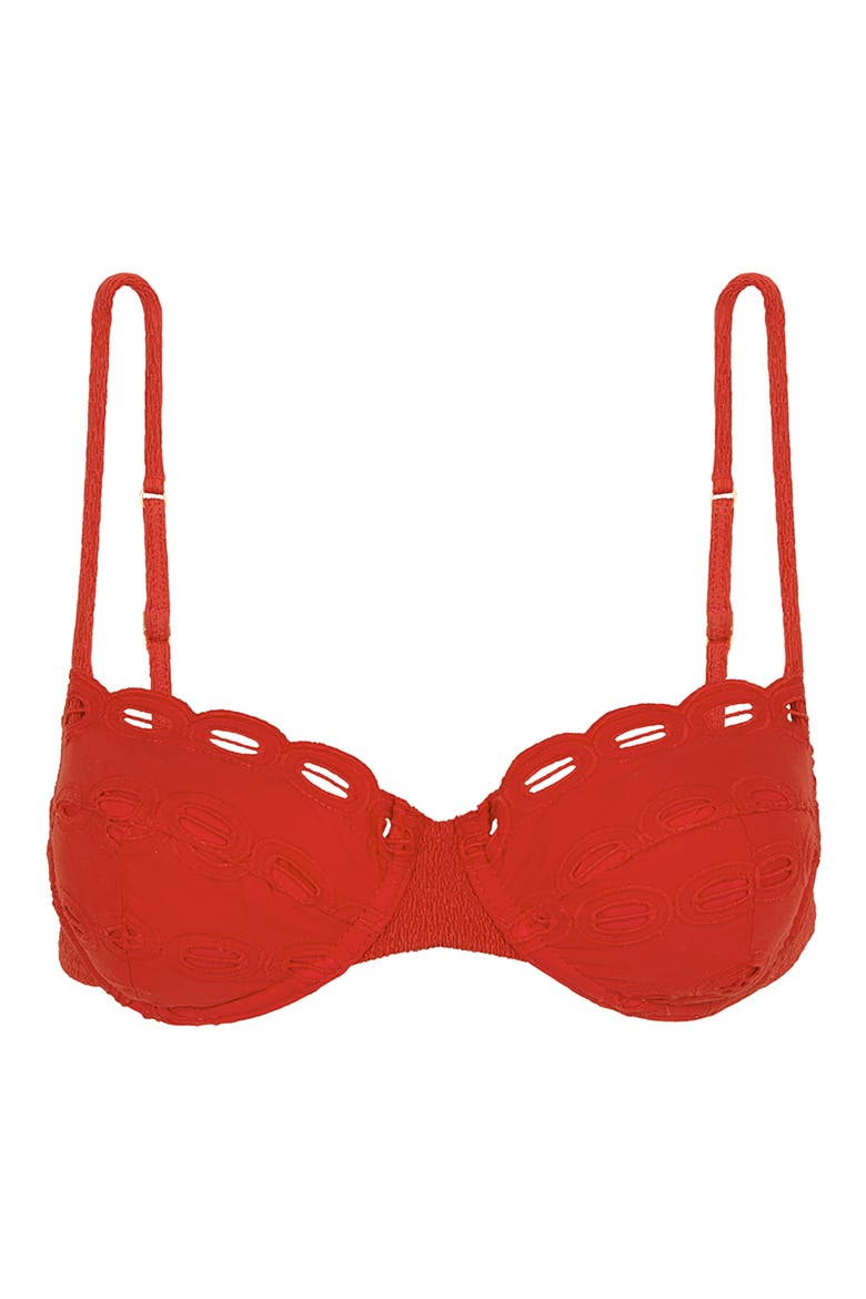 Naya Nissi Cotton Eyelet Underwire Bikini Top, Alternate, color, RED