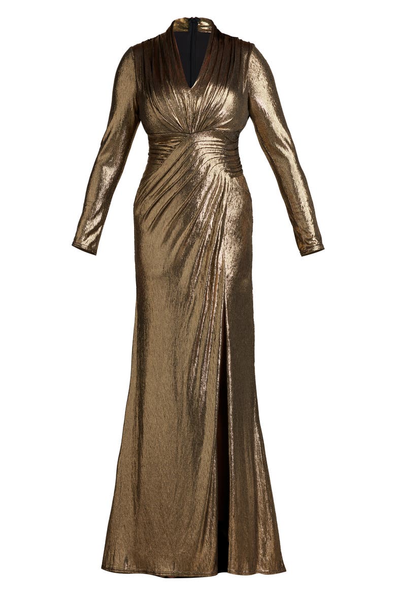 Metallic Long Sleeve Gown, Alternate, color, BRONZE
