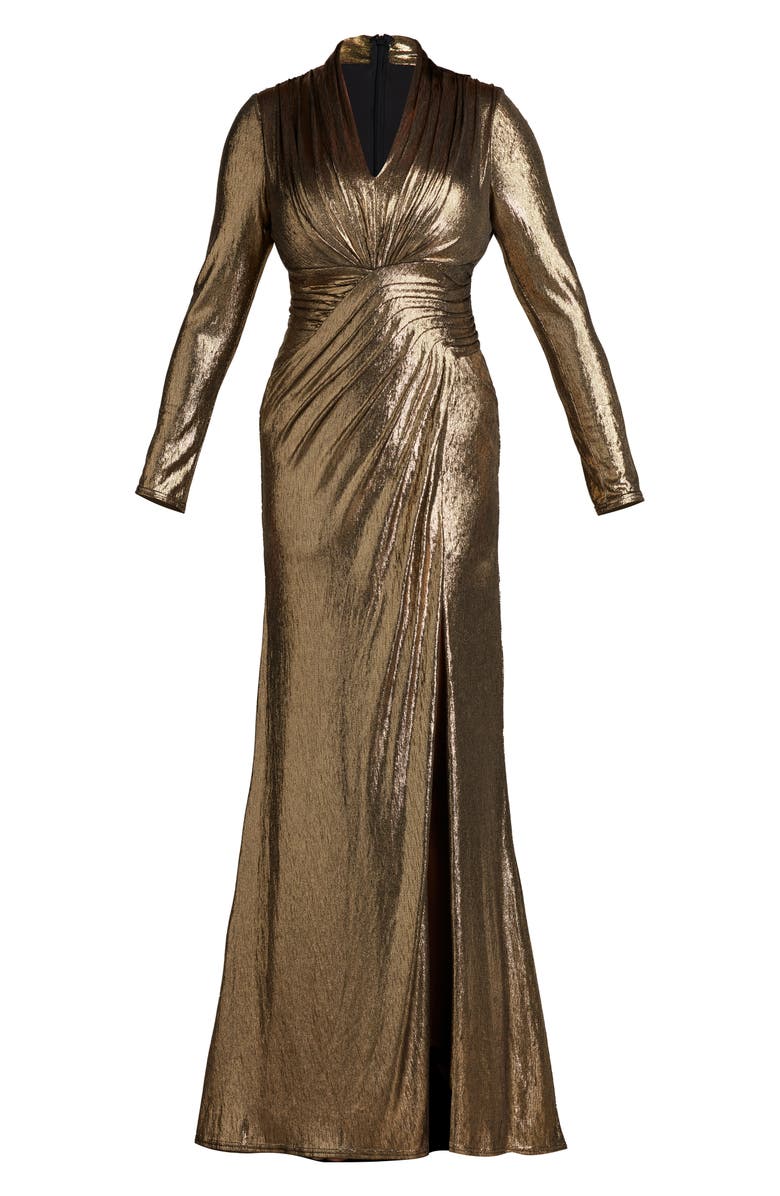 Tadashi Shoji Metallic Long Sleeve Gown, Alternate, color, Bronze