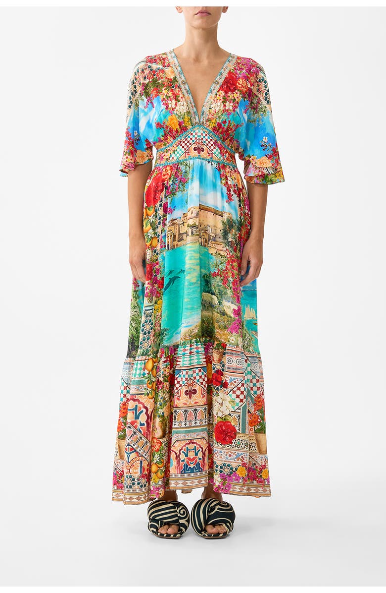 Camilla Waisted Dress With Hem Ruffle, Main, color, Meet Me In Mallorca