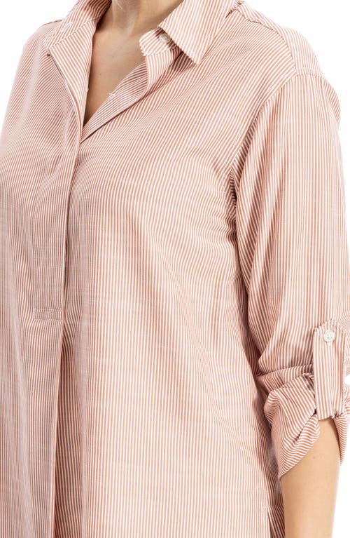 Max Studio Stripe Oversize Long Sleeve Button-up Tunic In Neutral