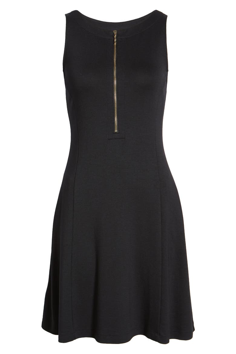 Darcy Half Zip Fit & Flare Dress, Alternate, color, BLACK