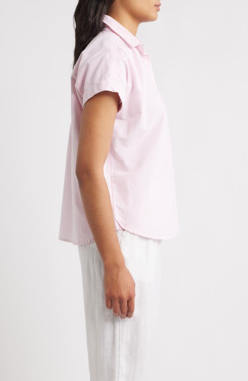 Beachlunchlounge Jamie Stripe Short Sleeve Cotton Shirt In Pink